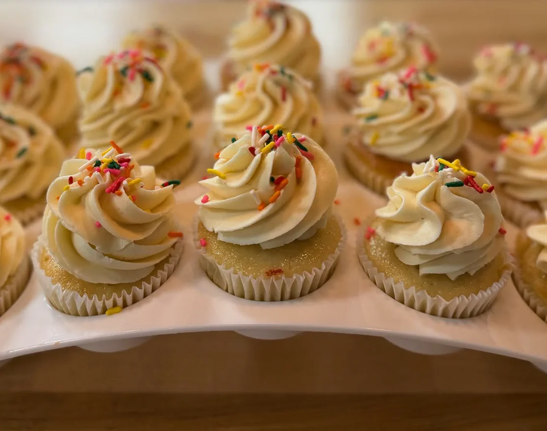 Vanilla cupcakes with rainbow sprinkles